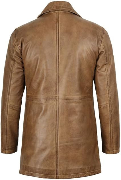 Men’s Vintage-Style Long Leather Coat – Classic Blingsoul Leather Jacket