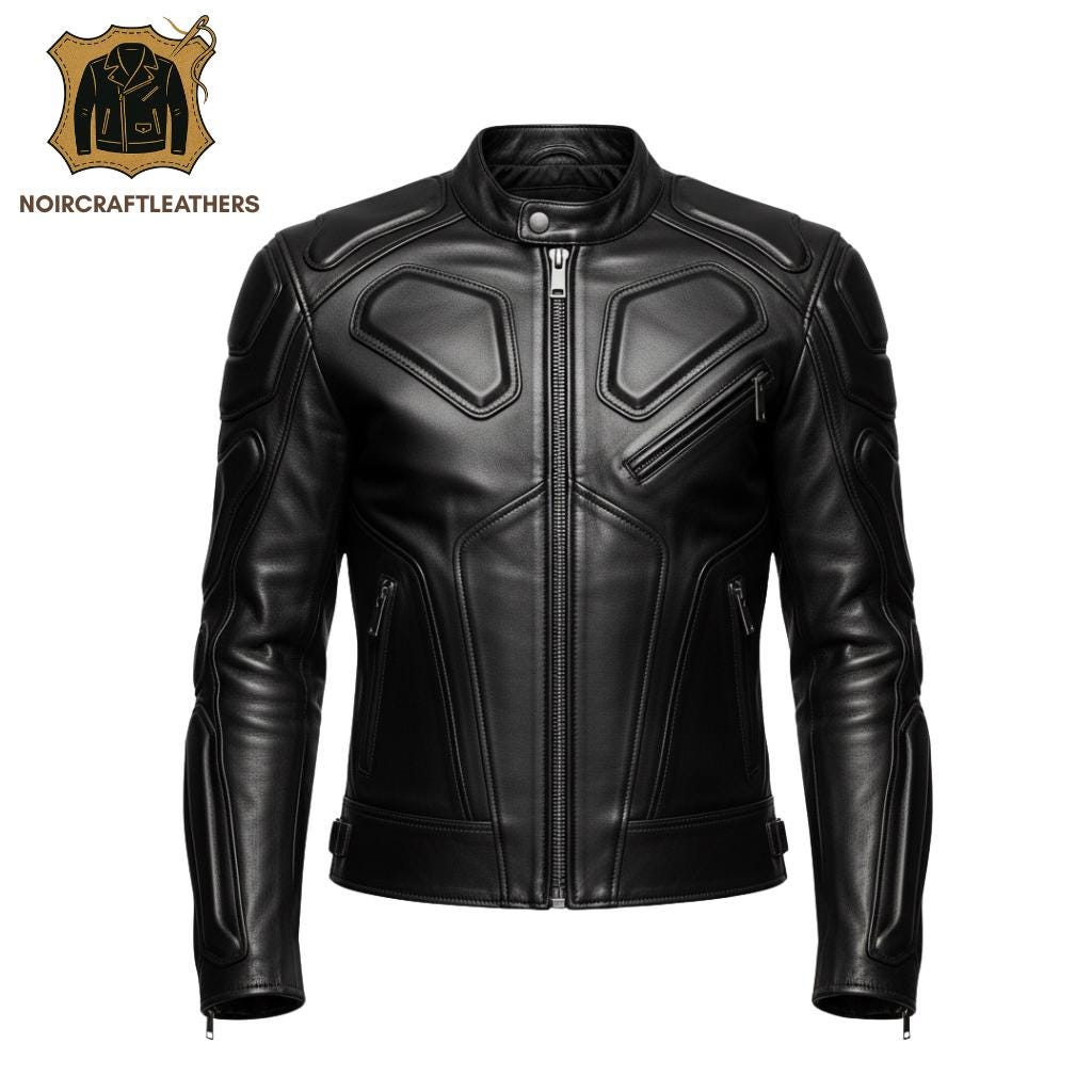 Black Cowhide Leather Motorcycle Jacket: Slim Fit Biker with Armor