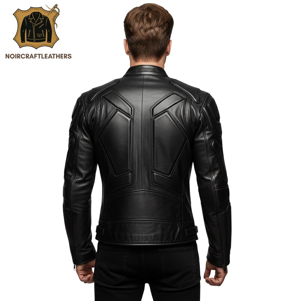 Black Cowhide Leather Motorcycle Jacket: Slim Fit Biker with Armor