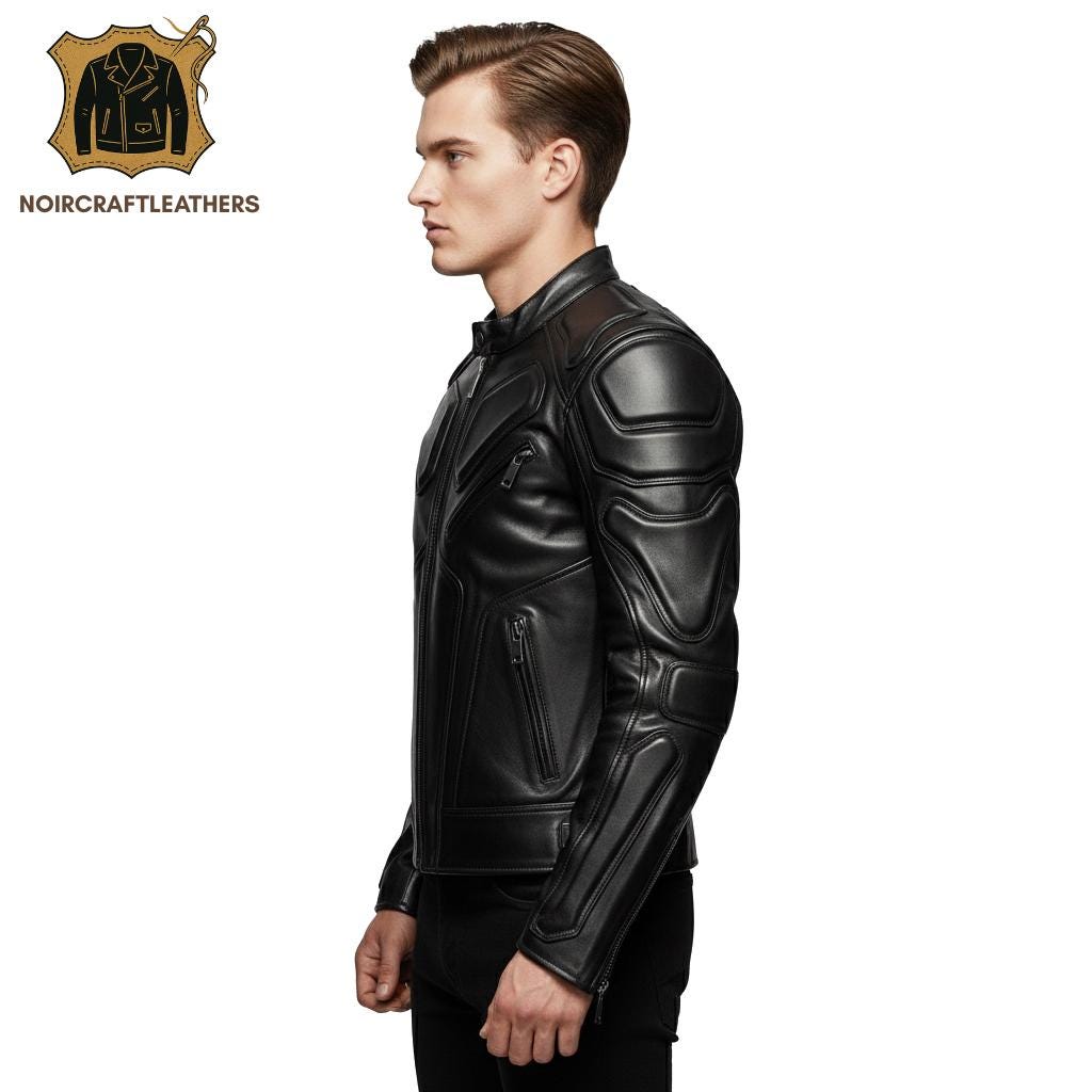 Black Cowhide Leather Motorcycle Jacket: Slim Fit Biker with Armor