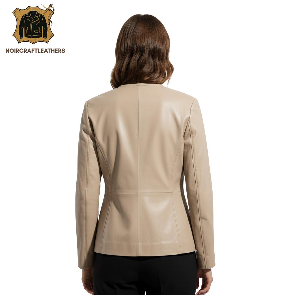 Beige Lambskin Leather Blazer: Women's Lightweight Spring Jacket
