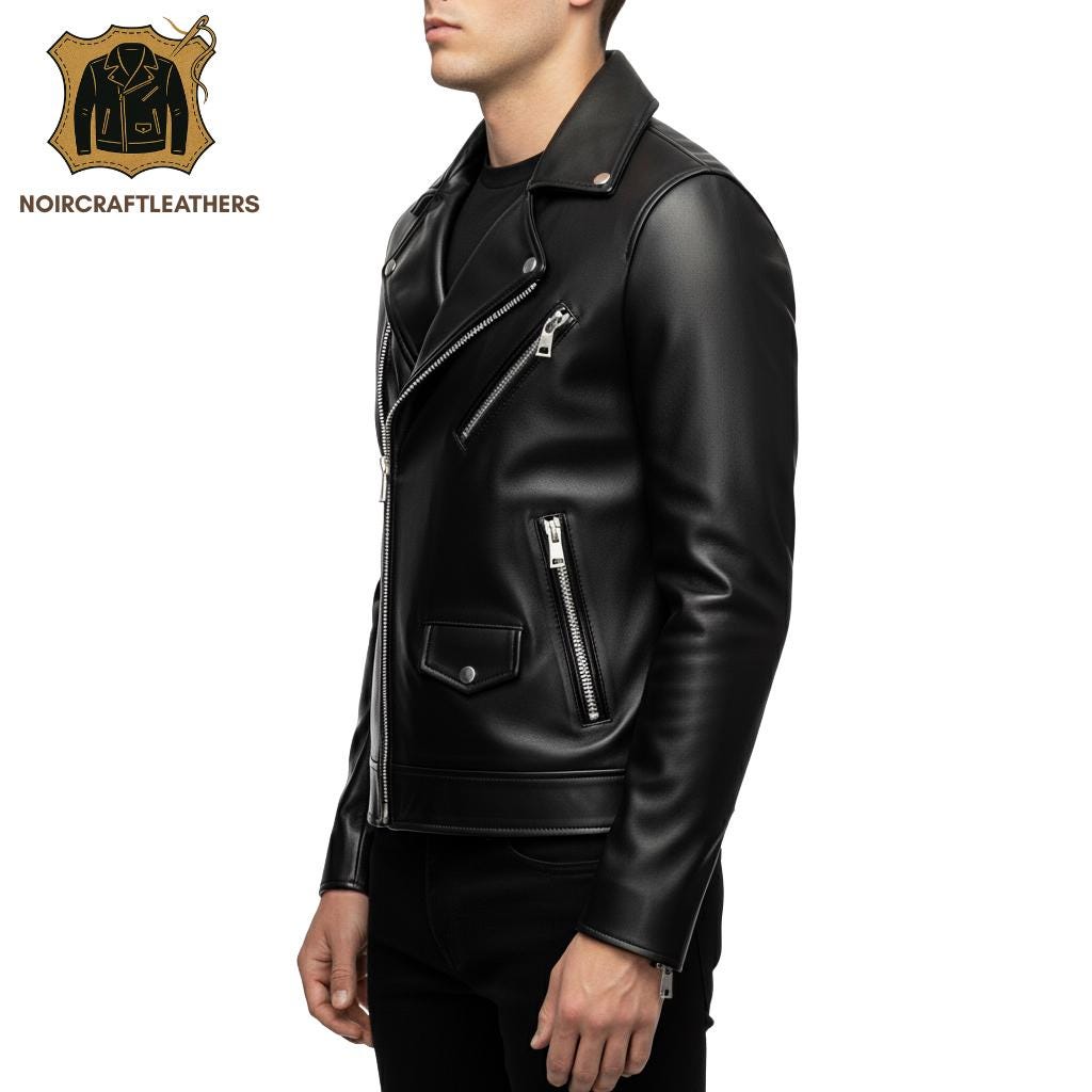 Black Lambskin Leather Biker Jacket: Slim Fit Moto Style