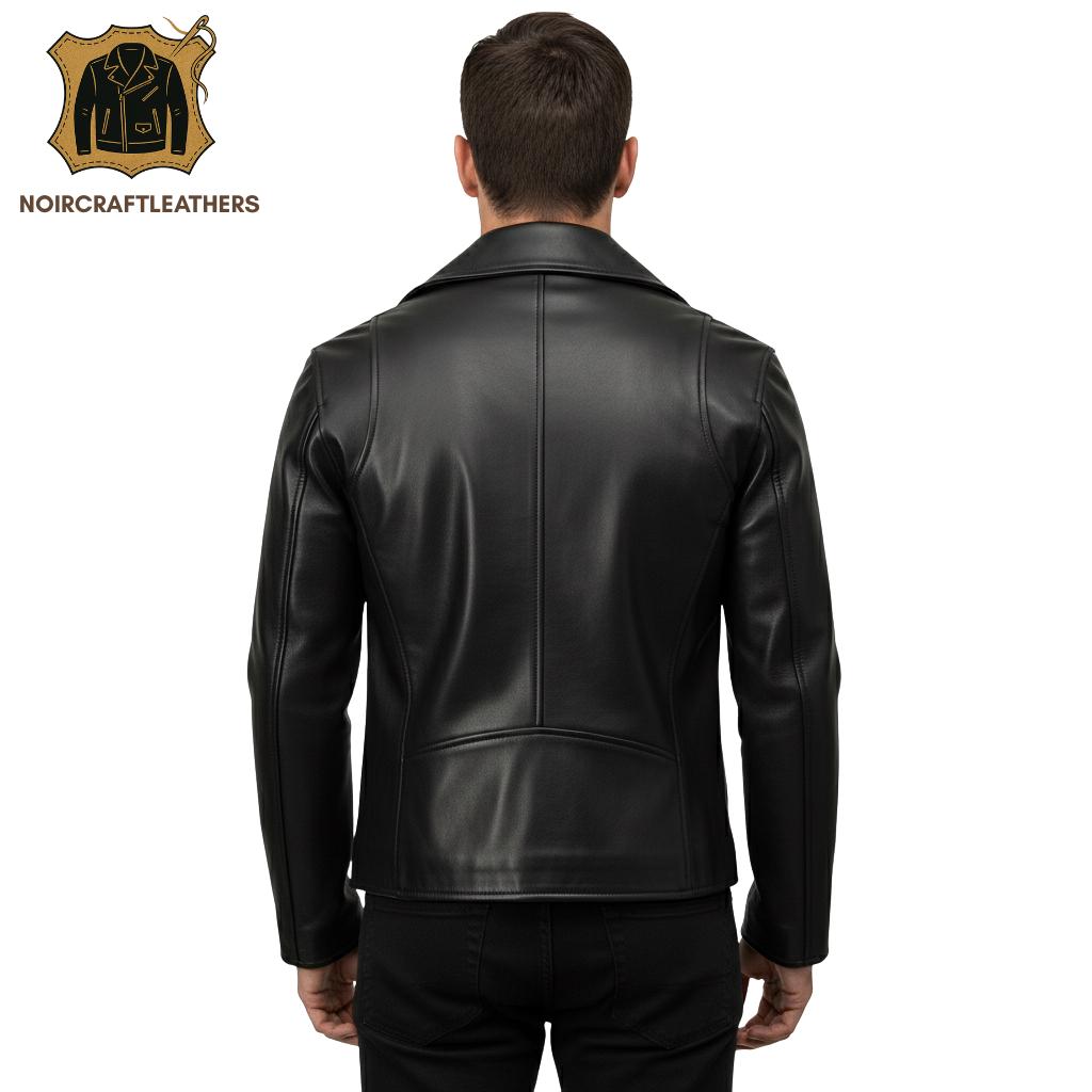 Black Lambskin Leather Biker Jacket: Slim Fit Moto Style