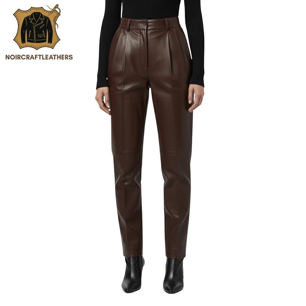 Beige Lambskin Leather Trousers: High Waisted Pleated Pants