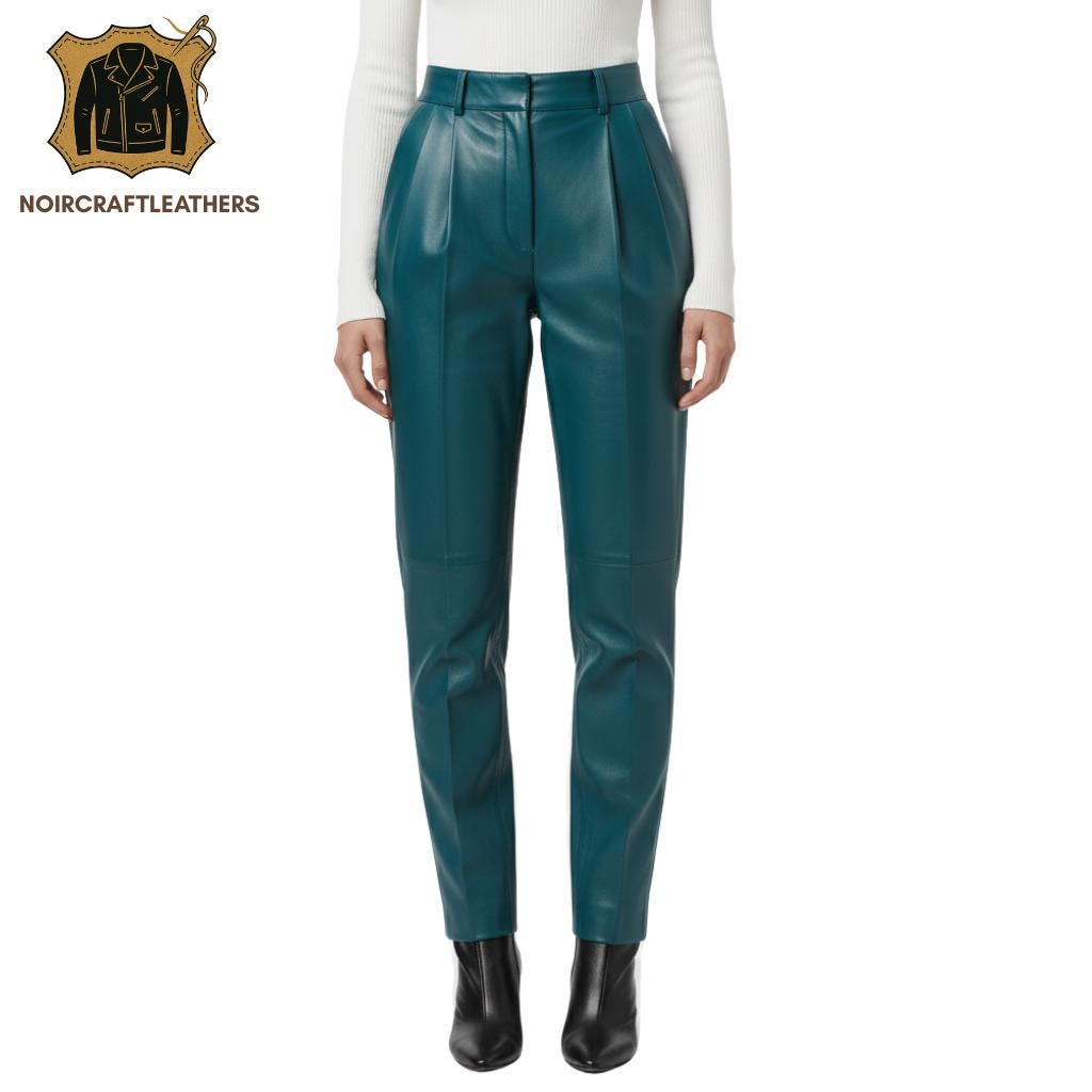 Beige Lambskin Leather Trousers: High Waisted Pleated Pants