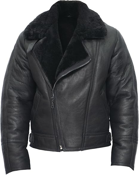Men’s Aviator B3 Shearling Leather Bomber Jacket – Flying Cross Zip Pilot Style