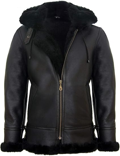 Men’s Genuine Sheepskin Leather Flying Jacket – Hooded B3 Aviator Pilot Bomber