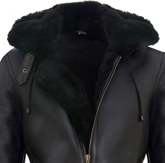 Men’s Genuine Sheepskin Leather Flying Jacket – Hooded B3 Aviator Pilot Bomber