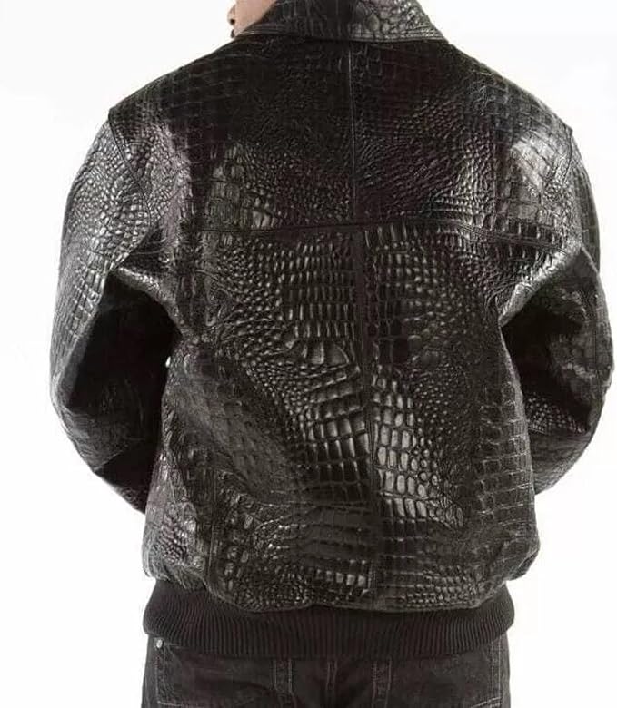 Men’s Vintage Alligator Leather Motorcycle Jacket – Premium Crocodile Skin, Classic Style