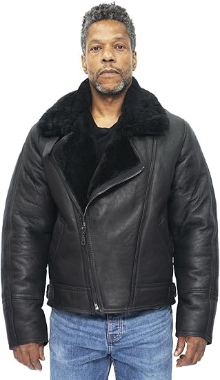 Men’s Aviator B3 Shearling Leather Bomber Jacket – Flying Cross Zip Pilot Style