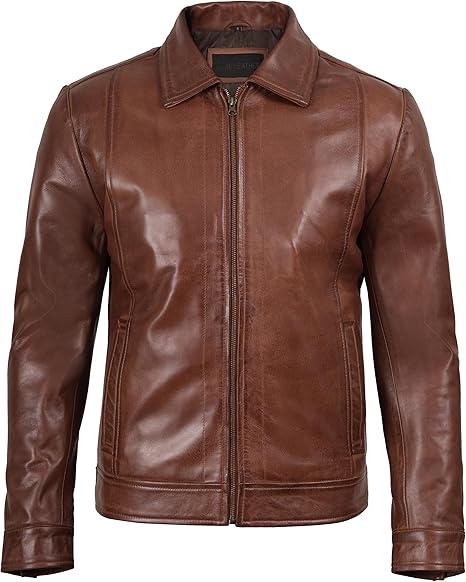 Decrum Men's Classic Vintage Leather Jacket – Real Lambskin, Premium Style