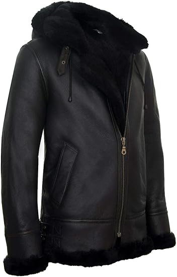 Men’s Genuine Sheepskin Leather Flying Jacket – Hooded B3 Aviator Pilot Bomber
