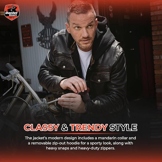 Men’s Lambskin Motorcycle Jacket – Mandarin Collar with Removable Hoodie & YK Zippers