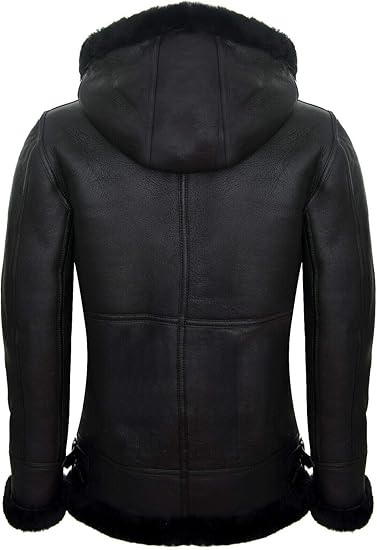 Men’s Genuine Sheepskin Leather Flying Jacket – Hooded B3 Aviator Pilot Bomber