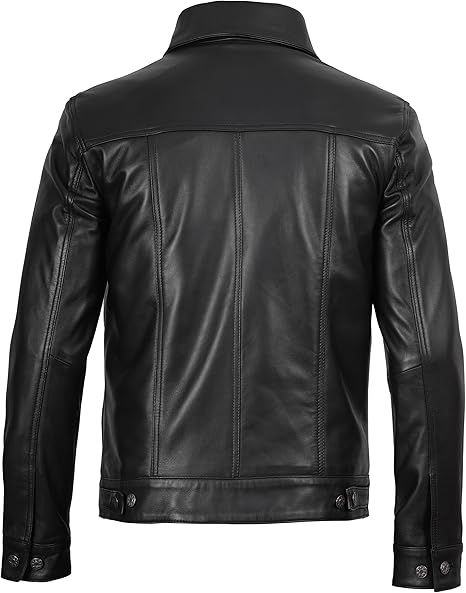 Decrum Men’s Vintage Trucker Leather Jacket – Real Lambskin, Classic Style