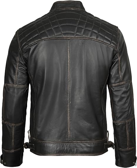 Decrum Men’s Cafe Racer Leather Jacket – Real Lambskin, Classic Style