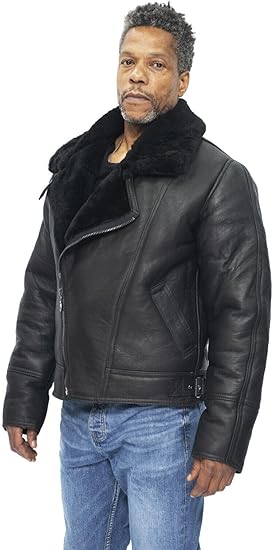 Men’s Aviator B3 Shearling Leather Bomber Jacket – Flying Cross Zip Pilot Style