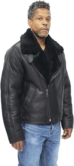 Men’s Aviator B3 Shearling Leather Bomber Jacket – Flying Cross Zip Pilot Style