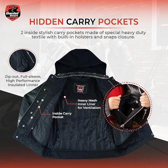 Men’s Lambskin Motorcycle Jacket – Mandarin Collar with Removable Hoodie & YK Zippers