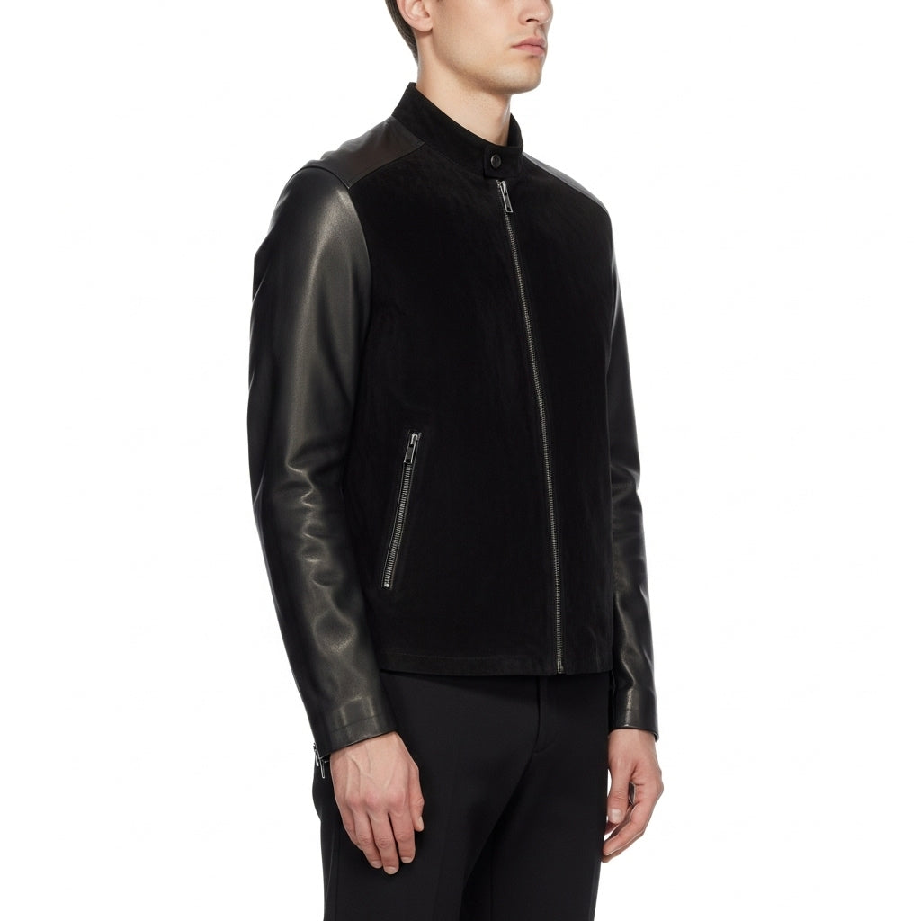 Men's Black Bomber Jacket for Men – Leather Sleeves & Zipper Closure