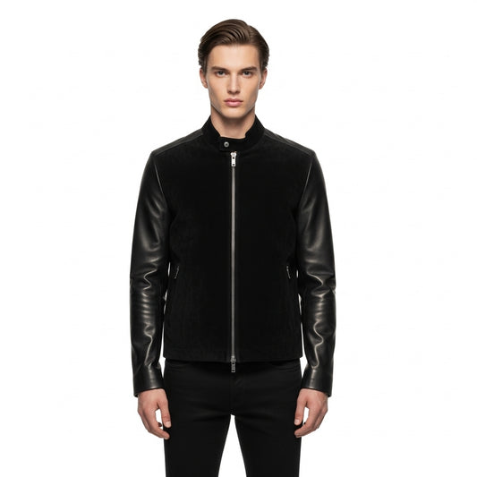Men's Black Bomber Jacket for Men – Leather Sleeves & Zipper Closure
