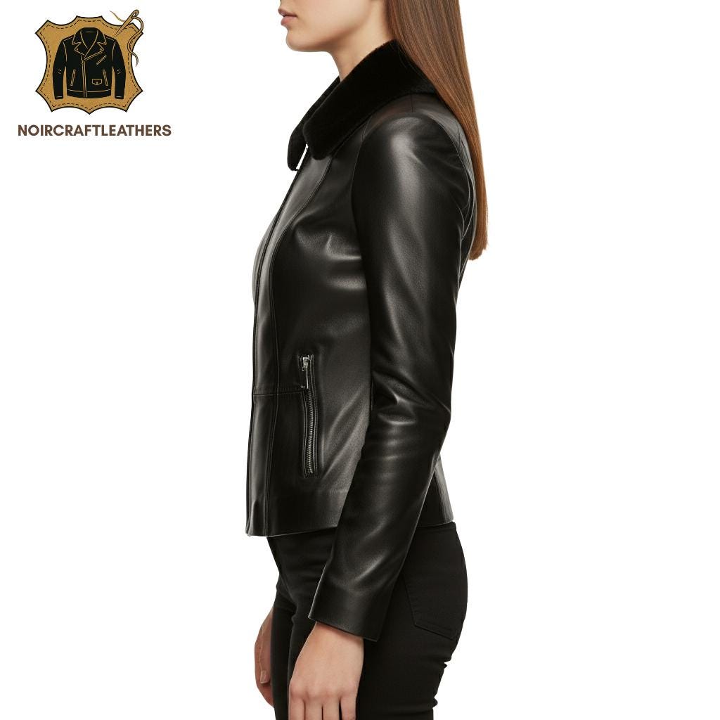 Lambskin Leather Moto Jacket with Fur Collar - Slim Fit