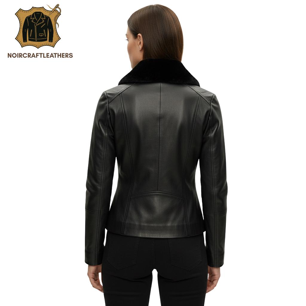 Lambskin Leather Moto Jacket with Fur Collar - Slim Fit