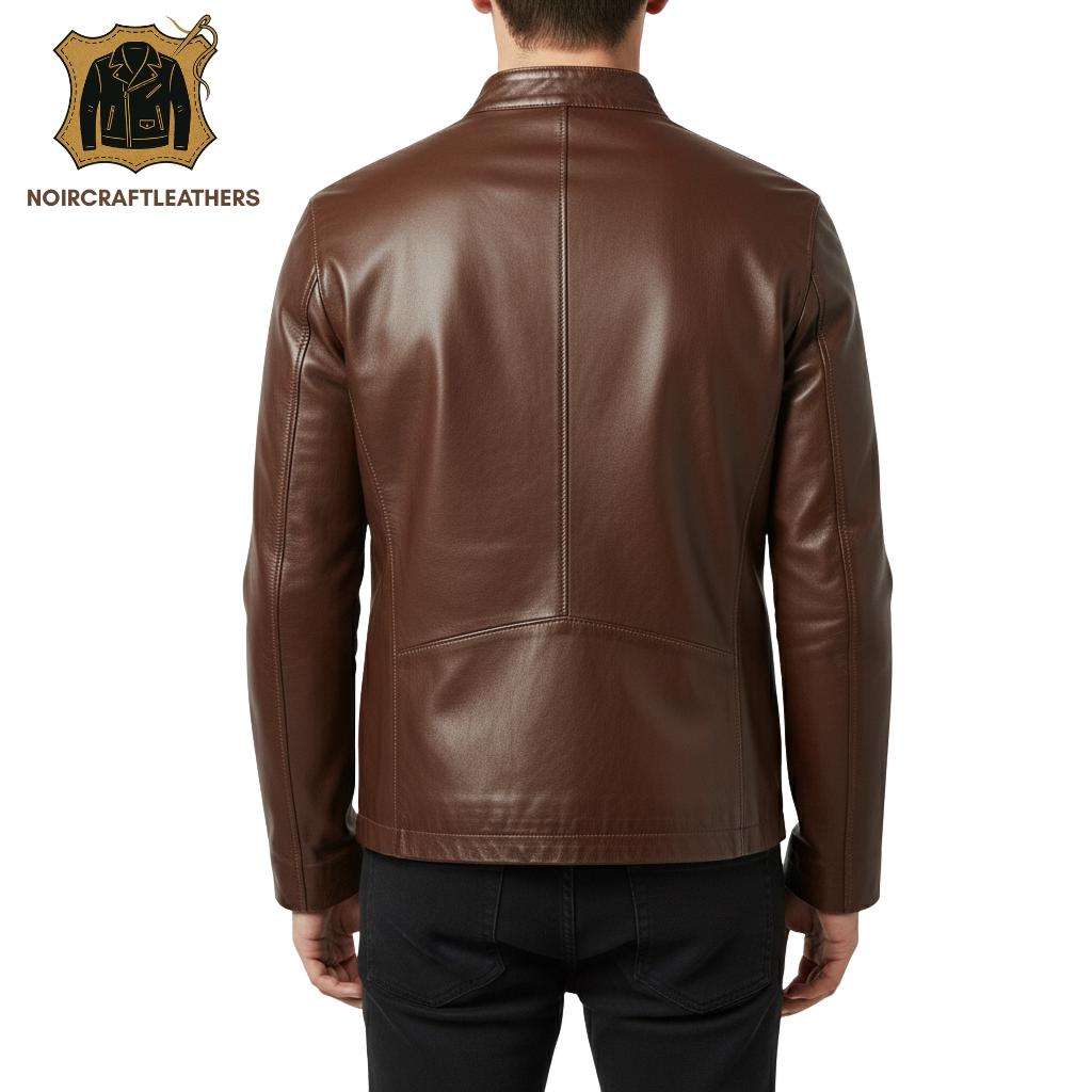 Handmade Lambskin Leather Moto Jacket: Slim Fit, Classic Brown