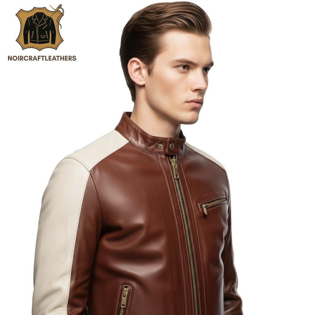 Handmade Lambskin Leather Biker Jacket: Two-Tone Moto Racing Style