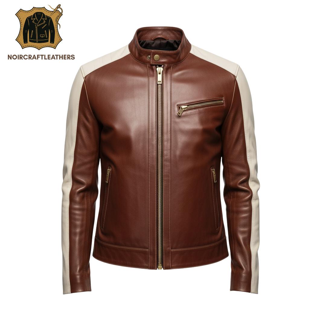 Handmade Lambskin Leather Biker Jacket: Two-Tone Moto Racing Style