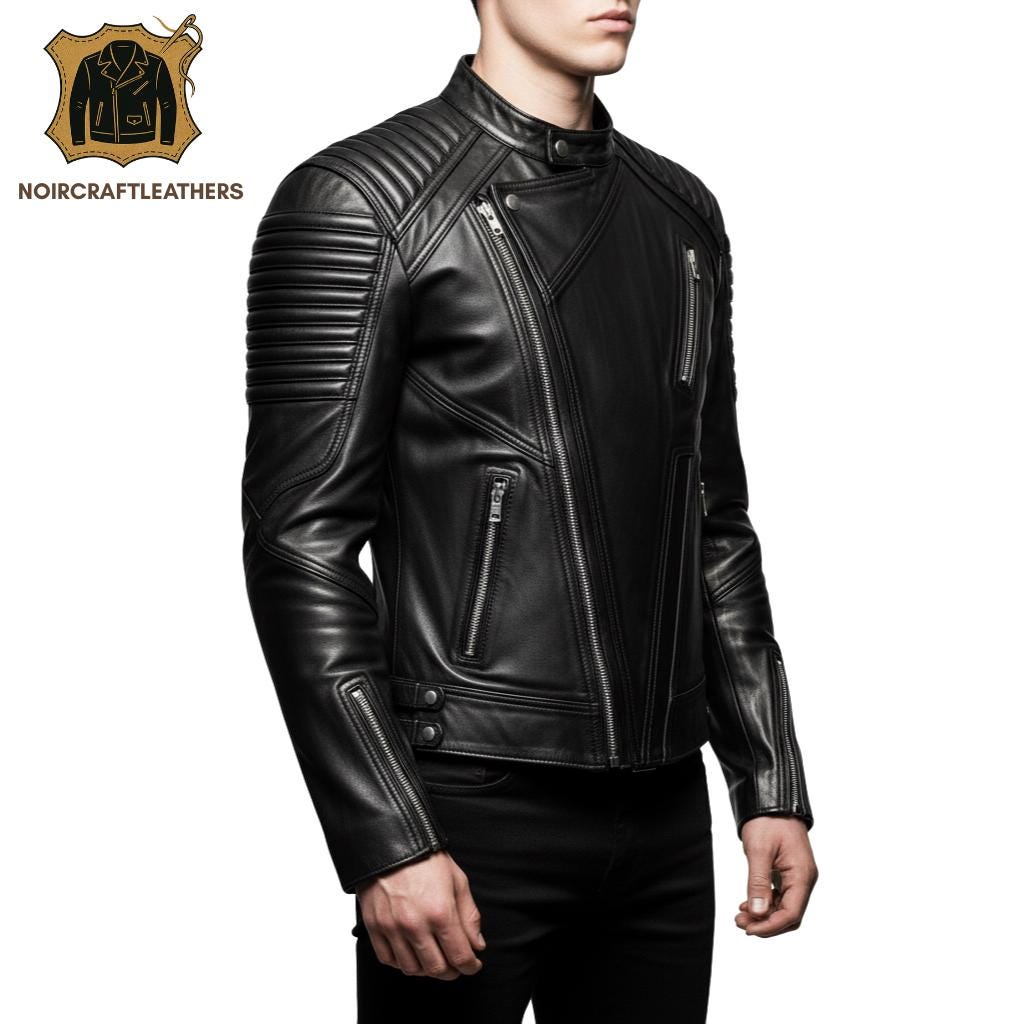 Handmade Lambskin Leather Biker Jacket: Slim Fit Quilted Motorcycle Outerwear