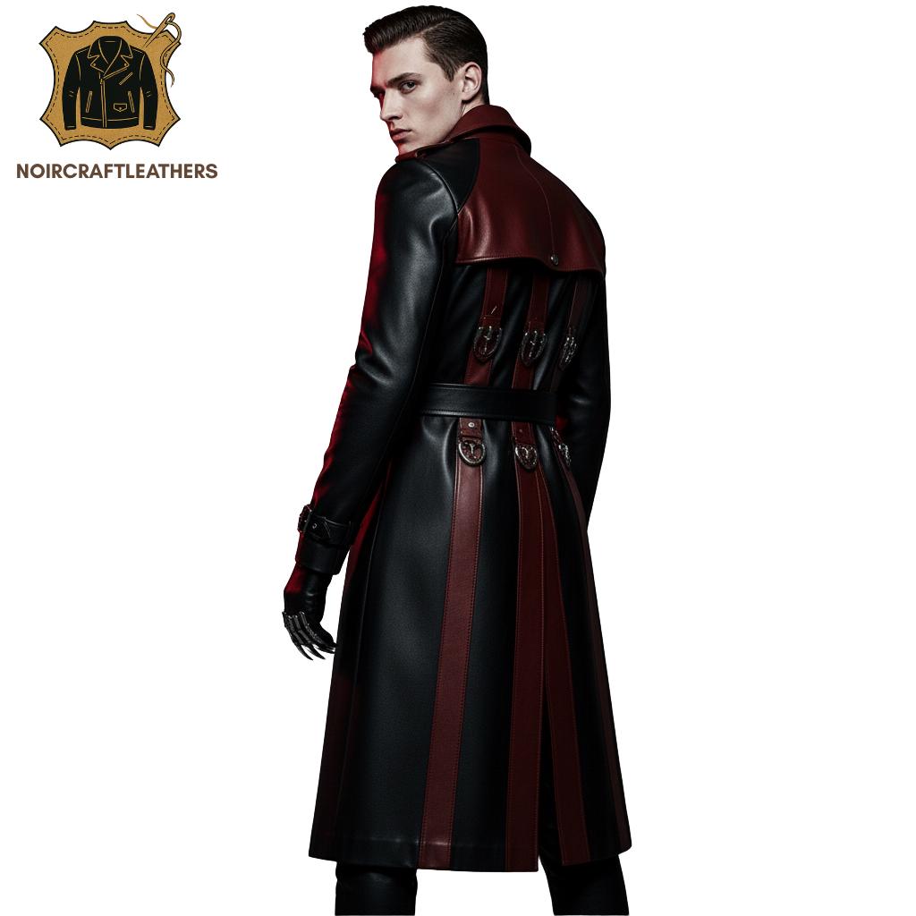 Men's Two-Tone Leather Trench Coat: Steampunk Goth Overcoat with Claw Accents