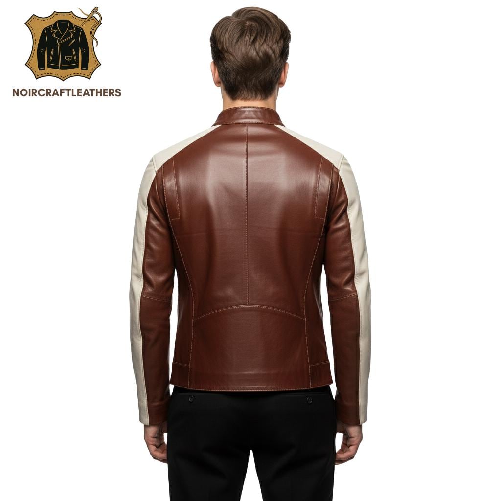 Handmade Lambskin Leather Biker Jacket: Two-Tone Moto Racing Style