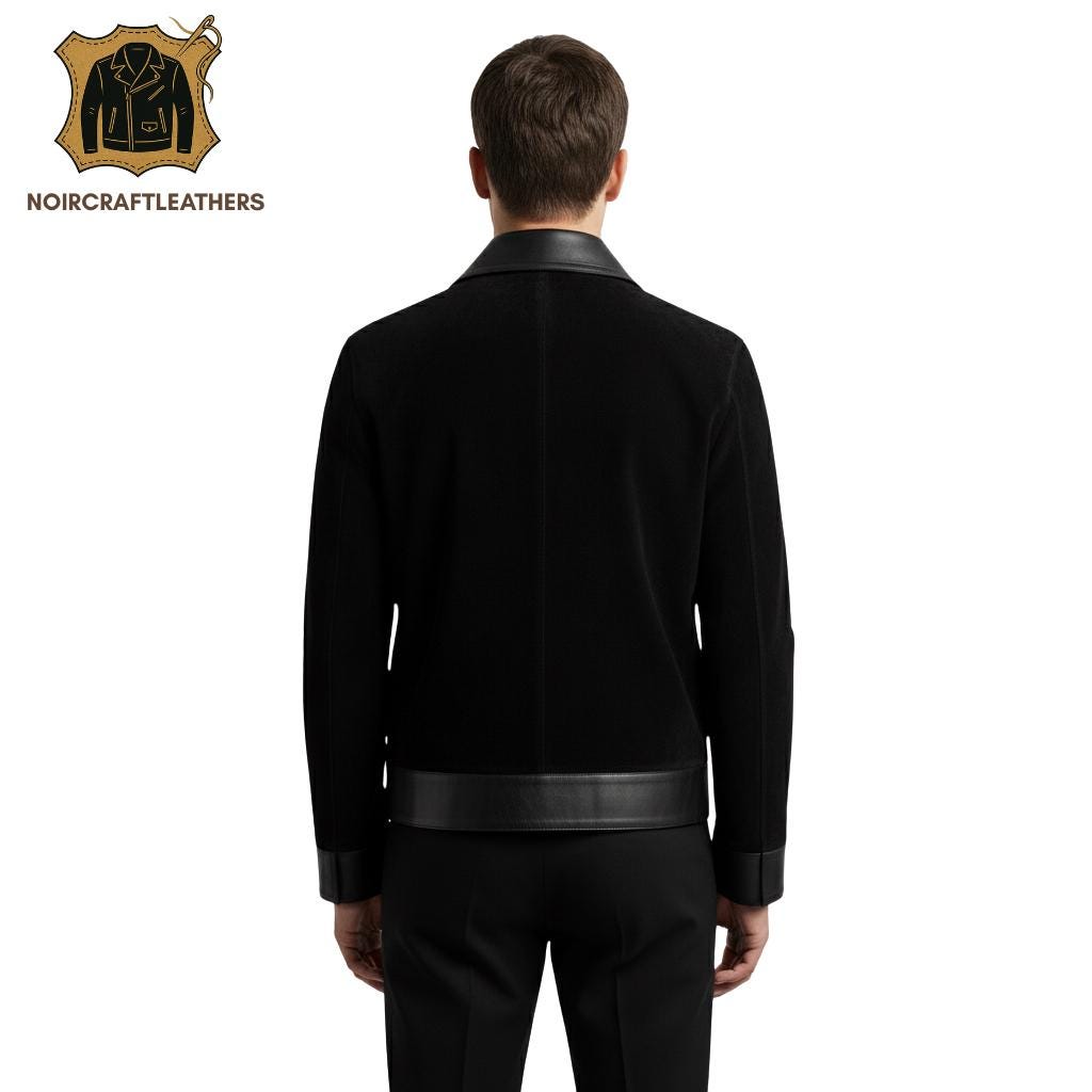 Men's Black Lambskin Leather & Wool Blend Bomber Jacket