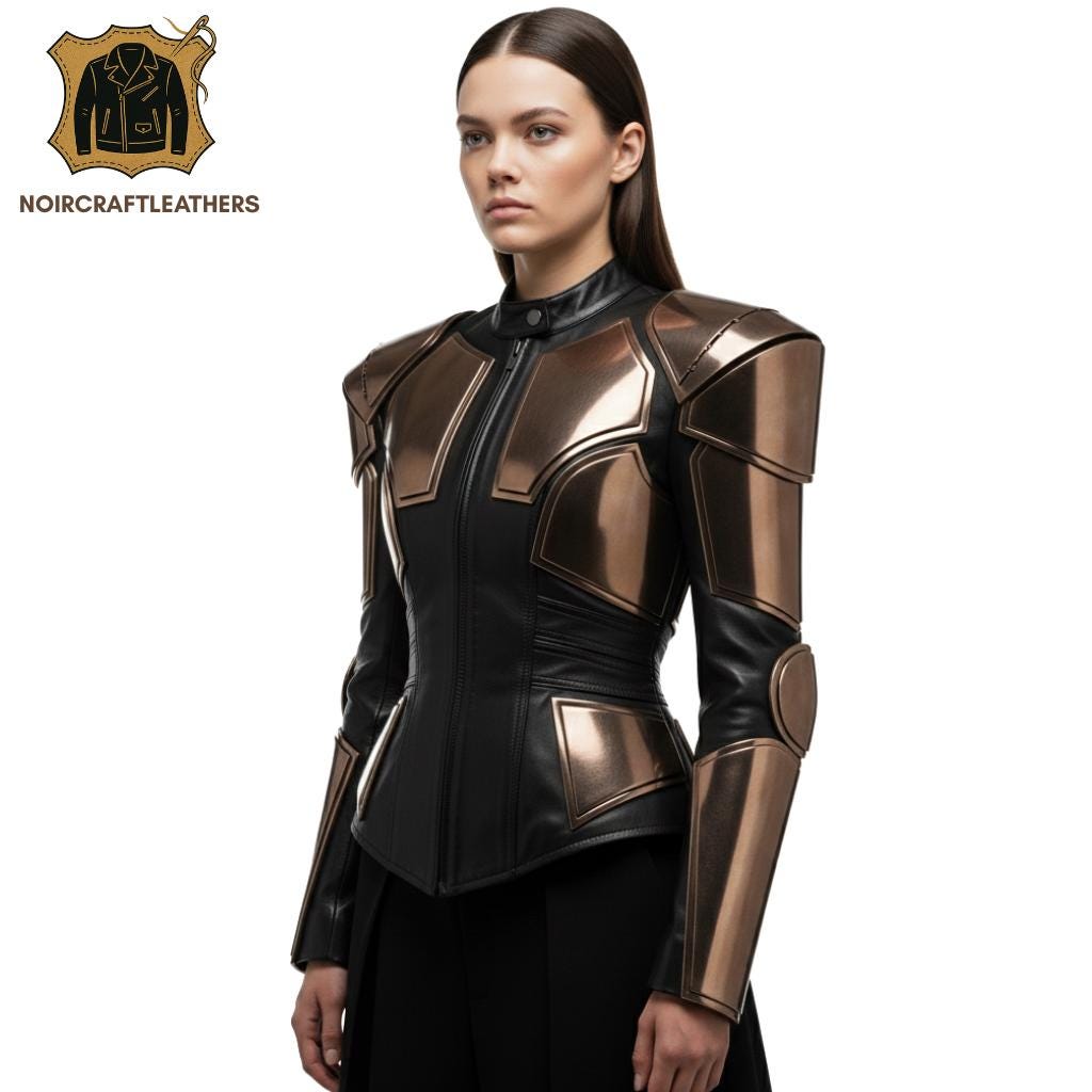 Futuristic Lambskin Leather Jacket: Steampunk Cyberpunk Armor, Handmade