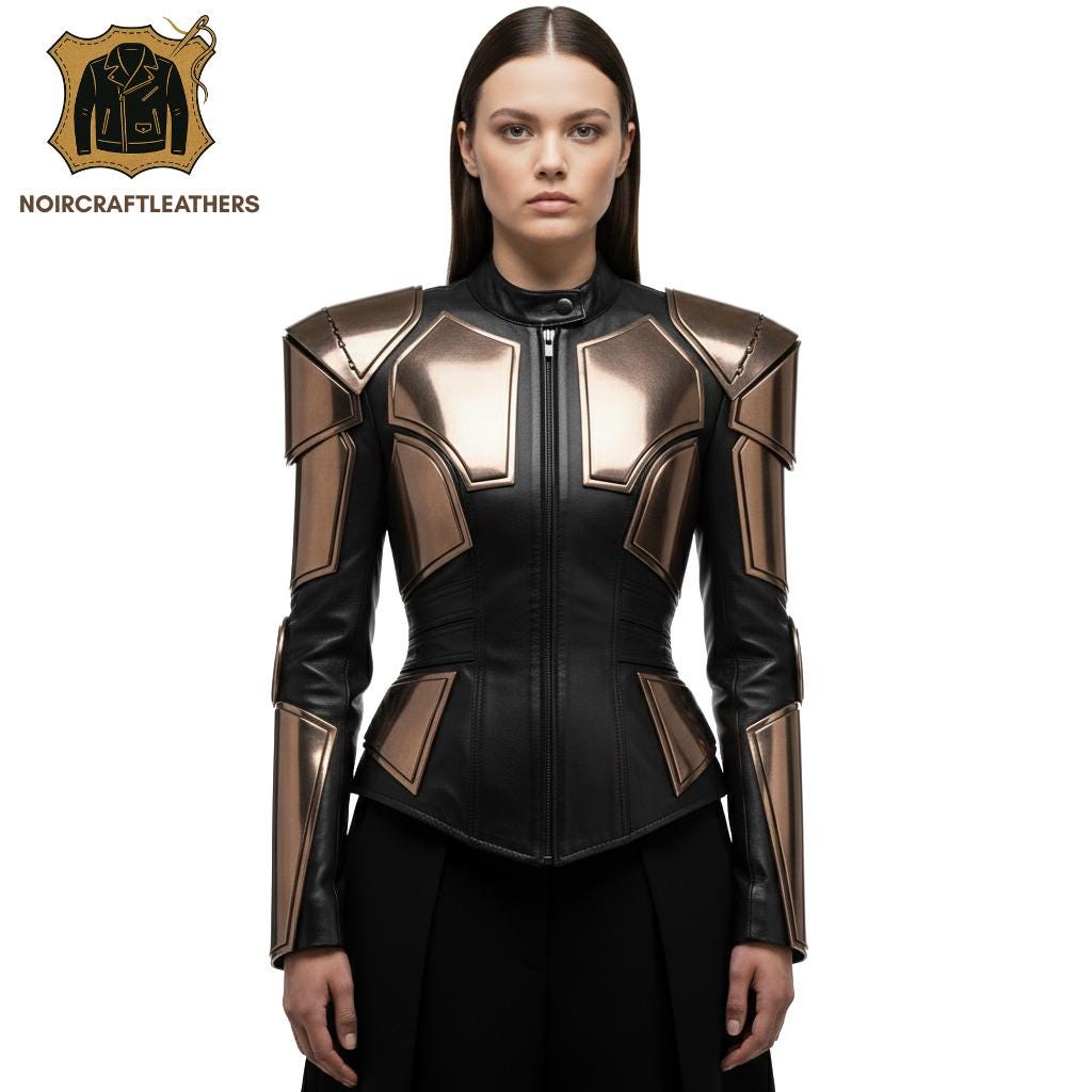 Futuristic Lambskin Leather Jacket: Steampunk Cyberpunk Armor, Handmade