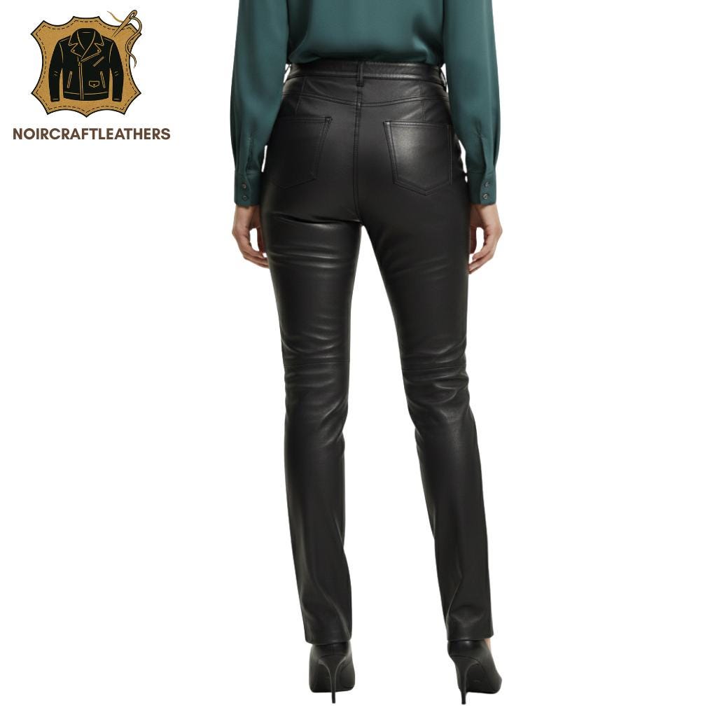 Lambskin Leather Split Hem Pants - High Waisted Slim Fit