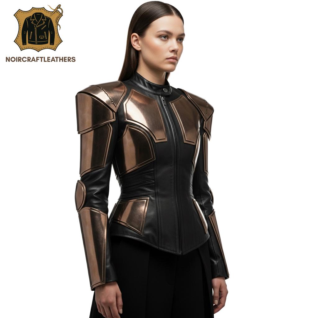 Futuristic Lambskin Leather Jacket: Steampunk Cyberpunk Armor, Handmade